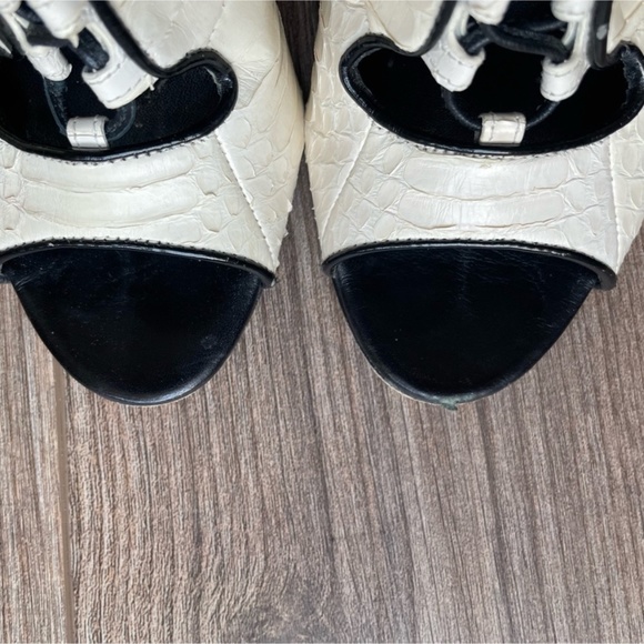 Brian Atwood Lodosa White Leather Peep Toe Stilettos | 7 - Picture 2 of 11